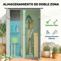 Outsunny Caseta de Jardín de Madera 115x53x156 cm Armario para Herramientas con Puertas Dobles y Estantes Techo Inclinado Gris(m-4)