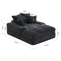 Luxus Cord Sofa mit 4 Kissen, multifunktionales Schlafsofa, keine Montage, 175 x 137 x 63 cm, Grau(m-3)