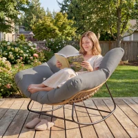 Outsunny Sedia a Dondolo da Interni ed Esterni con Seduta Extra Larga da 60 cm e Cuscino Imbottito, Grigio(m-2)