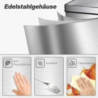 HOMCOM 50 L Sensor-Mülleimer, automatischer Deckel, Edelstahl, vielseitig einsetzbar, Silberfarben(m-6)