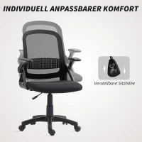 HOMCOM Atmungsaktiver Mesh-Bürostuhl, Ergonomischer Drehstuhl mit klappbaren Armlehnen und Lendenwirbelstütze, Schwarz(m-6)