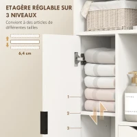 HOMCOM Meuble de salle de bain, meuble de rangement étroit avec 2 tiroirs, compartiments ouverts, 50x25x100cm, blanc(m-5)
