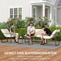Outsunny Tuinmeubelset met Glazen Tafel, 2 Stoelen, 1 Bank, Weerbestendig, 114 cm x 70 cm x 67 cm, Grijs+Beige(m-6)