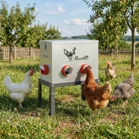 PawHut Mangeoire Automatique à Poulet 30L, 6 Ports, Hauteur Reglable, Couvercle Verrouillable, 42x25x55cm, Acier, Argent(m-10)