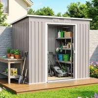 Outsunny 7 x 4ft Galvanised Steel Garden Shed, with Foundation Kit - Grey(m-10)