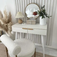 HOMCOM Elegant Dressing Table, with Round Mirror, 80 x 40 x 123 cm - White(m-8)