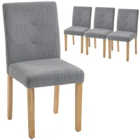 HOMCOM Pack de 4 Sillas de Comedor Respaldo Alto Tapizadas en Pana Asiento Acolchado Patas de Madera para Salón Gris(m-10)