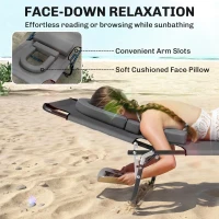 Outsunny Leżanka z otworem na twarz i poduszką, składana, z wodoodpornym pokrowcem, metalowa rama, ciemnoszara(m-4)