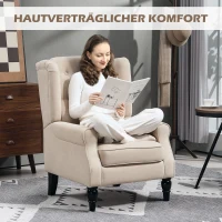 HOMCOM Eleganter Ohrensessel, dick gepolstert, abnehmbarer Bezug, 74 x 87 x 102 cm, Beige(m-6)