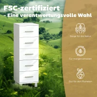 HOMCOM Badezimmerschrank Schmaler Badschrank mit 5 Schubladen für Badezimmer  30 x 30 x 95 cm Weiß(m-5)