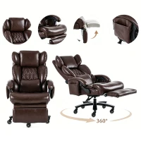 Chefsessel mit Massage- und Heizfunktion, Ergonomischer Bürostuhl mit Kunst-Leder, ausziehbare Fußstütze, 88 x 70 x 112,5 cm, Braun(m-13)