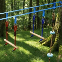 AIYAPLAY Ninja Line Kinder 24 m Slackline Set mit Turnringe 7 Hindernissen Kletterstange Balancierbrücke für 3-6 Jahre Rot+Blau(m-9)