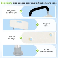 HOMCOM Chaise de Douche siège de Douche Ergonomique Hauteur réglable Pieds antidérapants Dossier accoudoirs Amovibles Charge Max. 136 Kg alu HDPE Blanc(m-5)