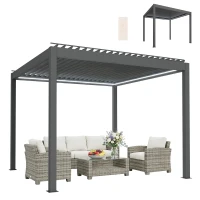 Outsunny 3 x 3(m) Electric Louvered Pergola with LED Lights, Aluminium Pergola Hardtop Gazebo with Remote, Adjustable Roof and Drainage System, Water and UV Proof(m-11)