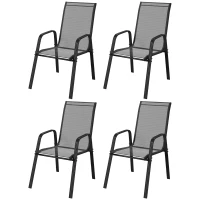Outsunny Set 4 Sedie da Giardino Impilabili e Salvaspazio con Braccioli in Metallo e Tessuto a Rete, Nero(m-10)