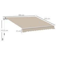 Outsunny Buiten handbediende knikarmluifel 4m met handslinger aluminium wit + beige(m-3)