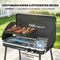 Outsunny Tragbarer Gasgrill 2 Brenner 7 kW 2-in-1 Tischgrill mit Braten klappbar Beinen Grillrost Windschutz Deckel Verschluss(m-6)