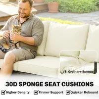 Outsunny 3 Seater Rattan Garden Sofa, PE Wicker Outdoor Sofa Wide Deep Seat, 4" Cushions, Wood-Effect Armrests Legs, Brown(m-5)