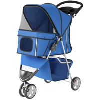 PawHut Passeggino per Cani Pieghevole con Portabicchieri e Cestino, 77x44x102 cm, Blu(m-10)