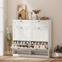 HOMCOM Meuble à chaussures 20 paires, armoire à chaussures étroite avec 4 tiroirs rabattables, 2 compartiments, blanc(m-2)