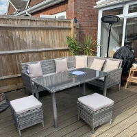 Outsunny 6-Seater Rattan Dining Set Sofa Table Footstool Outdoor w/ Cushion Garden Furniture(m-9)