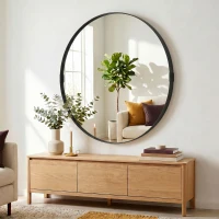 HOMCOM Round Wall Mirror 61 cm, Wall Mounted Bathroom Mirror with Tempered Safety Glass and Aluminium Alloy Frame, Black(m-4)