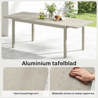 Outsunny Uitschuifbare Tuintafel 154/214 x 85 cm Aluminium Eettafel voor 8-10 Personen met Houtlook Lichtgrijs(m-5)
