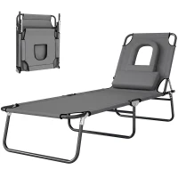 Outsunny Bain de Soleil Pliable transat inclinable 4 Positions Chaise Longue 3 Coussins fournis Gris(m-11)
