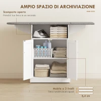 HOMCOM Mobile da Stiro con Asse da Stiro Pieghevole e Armadietto, 131x37x88.5 cm, Bianco(m-6)