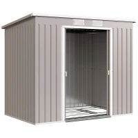 Outsunny 7 x 4ft Galvanised Steel Garden Shed, with Foundation Kit - Grey(m-1)