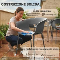 Outsunny Set 4 Sedie da Esterno Moderne con Schienale Traforato, in Metallo e Poliestere, 61x51x74 cm, Grigio Scuro(m-6)