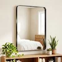HOMCOM Rectangular Wall Mirror, 90 x 60 cm Wall Mounted Bathroom Mirror with Aluminium Alloy Frame and Tempered Glass, Black(m-2)