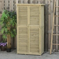 Outsunny Gereedschapsschuur 4 vakken Gereedschapsschuur Gereedschapskast schuur naturel / grijs(m-10)