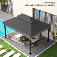 Outsunny Paviljoen vervangingsdak, 3 x 4 m, vervangingshoes met waterafvoeropeningen, Polyester, Zonbescherming, UPF30+, Donkergrijs(m-8)