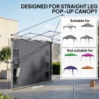 Outsunny 195 x 295cm Replacement Gazebo Sidewall - Grey(m-5)