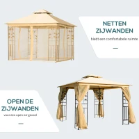 Outsunny Luxe paviljoen tuinpaviljoen partytent feest tuintent pagode 3 x 3 m(m-5)