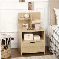 HOMCOM Table de chevet table de nuit avec tiroir, niche et étagères de rangement effet bois 45 x 35 x 73 cm naturel(m-10)