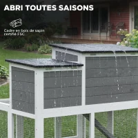 PawHut Clapier Lapin Extérieur en Bois Cage à Lapin Intérieur Double Toit Ouvrant Imperméable 2 Niveaux avec Enclos Gris(m-5)