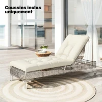 Outsunny Coussin Bain de Soleil Chaise Longue en Mousse à Mémoire avec Sangles, Protection UV50+, 198x65x13cm, Beige(m-2)