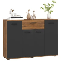 HOMCOM Buffet salon meuble de rangement avec 4 placards, tiroirs et étagères réglables, dim. 120 x 35 x 85 cm, marron et noir(m-11)