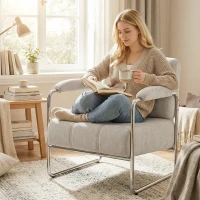 HOMCOM Moderner Sessel, Akzentstuhl mit breitem Sitz und dicker Polsterung, Chenille-Polsterstuhl fürs Wohnzimmer, Beige(m-7)