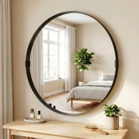 HOMCOM Round Wall Mirror 61 cm, Wall Mounted Bathroom Mirror with Tempered Safety Glass and Aluminium Alloy Frame, Black(m-5)