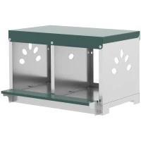 PawHut Nido per Galline Ovaiole in Acciaio a 2 Aree con Base Rialzata, Tetto e Fori di Ventilazione, Argento(m-10)