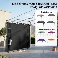 Outsunny 195 x 295cm Replacement Gazebo Sidewall - Black(m-5)