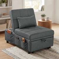 HOMCOM Fauteuil convertible 1 place fauteuil lit avec dossier réglable, siège rembourré et oreiller, gris(m-10)