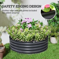 Outsunny Galvanised Raised Garden Bed with Safety Edging, Outdoor Raised Planter Box with Gloves, 120 x 120 x 43cm, Dark Grey(m-6)