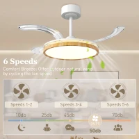 HOMCOM Wentylator sufitowy z lampą i pilotem, Ø95 cm, nowoczesny wentylator sufitowy LED ze składanymi łopatkami, drewno naturalne(m-5)