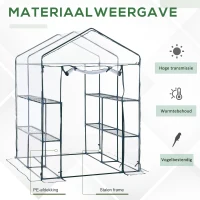 Outsunny® kas kweekkas met planken staal foliekas tomantenhuis planken, PVC + staal, 143x143x195cm(m-5)