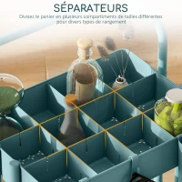 HOMCOM Chariot à 3 niveaux desserte avec 4 crochets et 3 boîtes suspendues amovibles pour 42 x 38 x 86,5 cm bleu-vert(m-6)