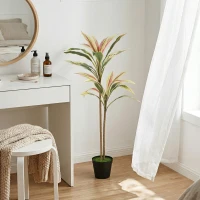 HOMCOM 90 cm Artificial Cordyline Tree in Moss Effect Pot, Realistic PEVA Faux Plant, Yellow(m-9)